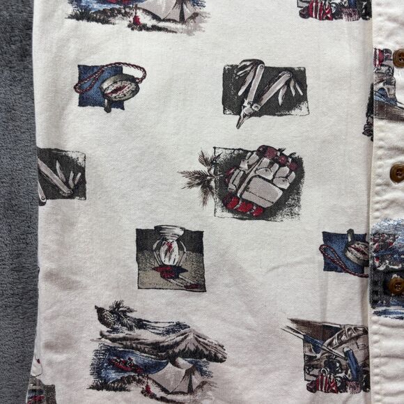 Woolrich Men Camp Shirt Vtg Camping Fishing Theme Outdoors Button Up Medium F115 - Picture 2 of 8